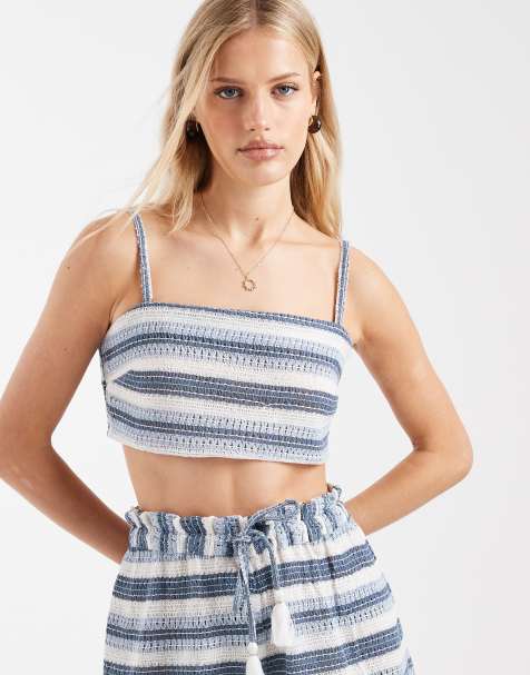 Aray crochet beach top in blue stripe - view 1