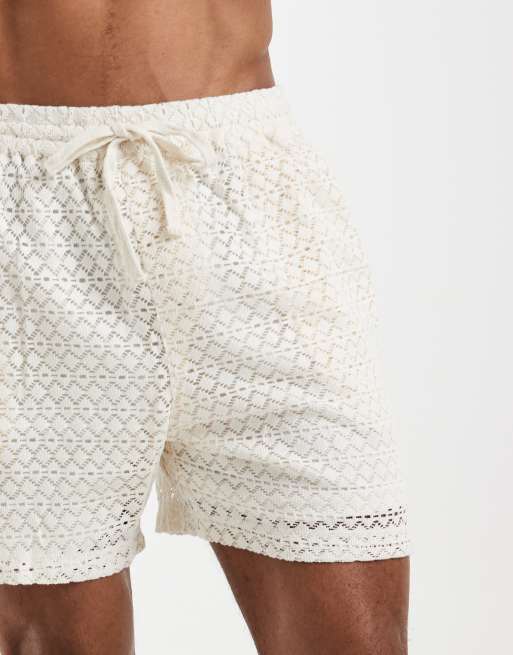 Aray crochet knit shorts in white, 3 of 5