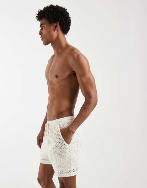 Aray crochet knit shorts in white, 4 of 5