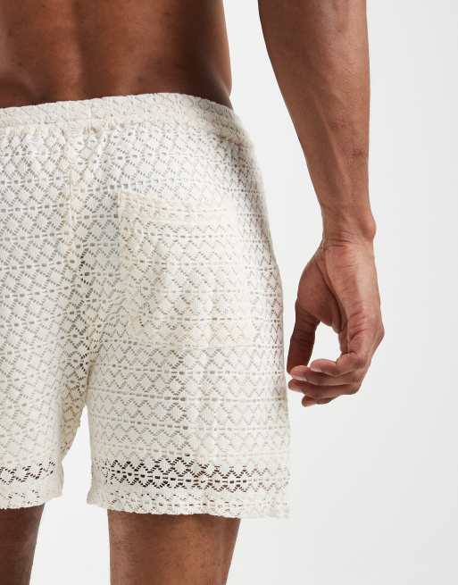 Aray crochet knit shorts in white, 5 of 5