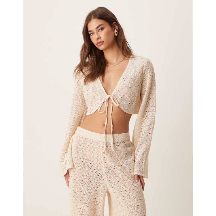 Aray crochet long sleeve beach top co-ord in beige | ASOS