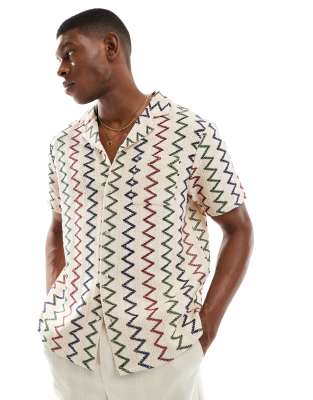 crochet short sleeve beach shirt in multi