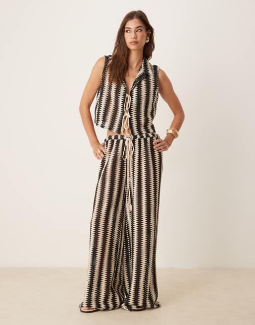 Aray crochet striped beach waistcoat co-ord in black, 2 of 4
