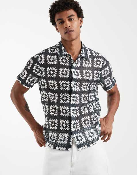 Aray crochet tiled beach shirt in black