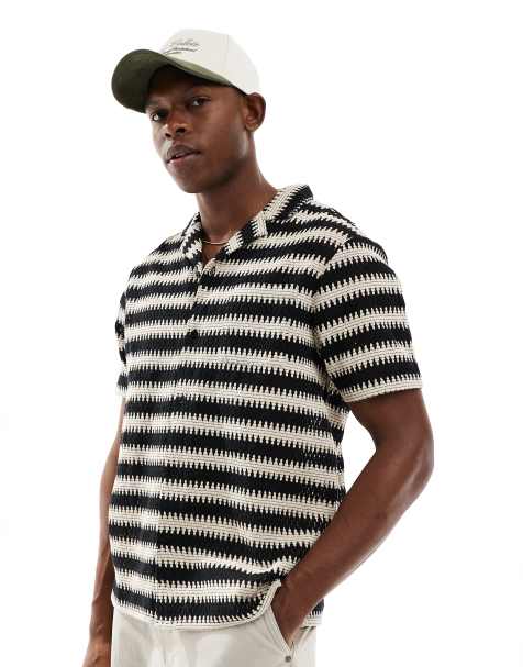 Aray crochet short sleeve beach shirt in monochrome