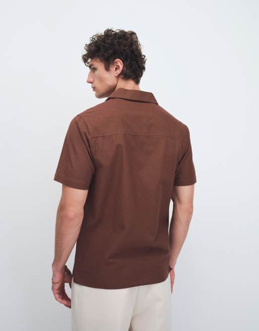 Aray embroidered revere beach shirt in brown, 5 of 9