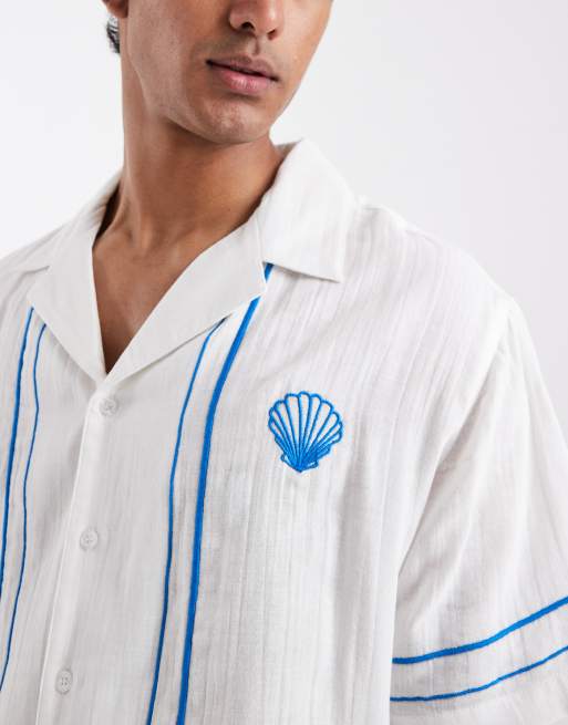 Aray embroidered revere beach shirt in white, 5 of 5