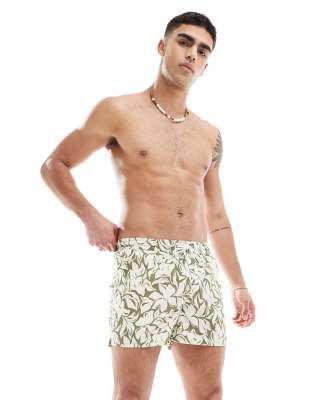 floral abstract print swim shorts in green