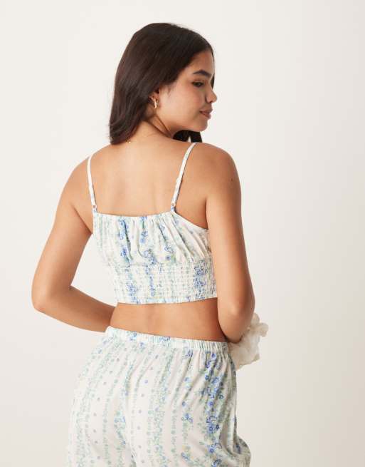 Aray floral print beach crop top in blue (Part of a set), 3 of 4