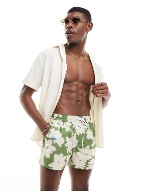 Aray flowing floral swim short in green - view 1
