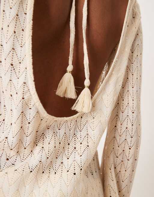 Aray - Gehaakte mini-strandjurk in beige, 3 van 4