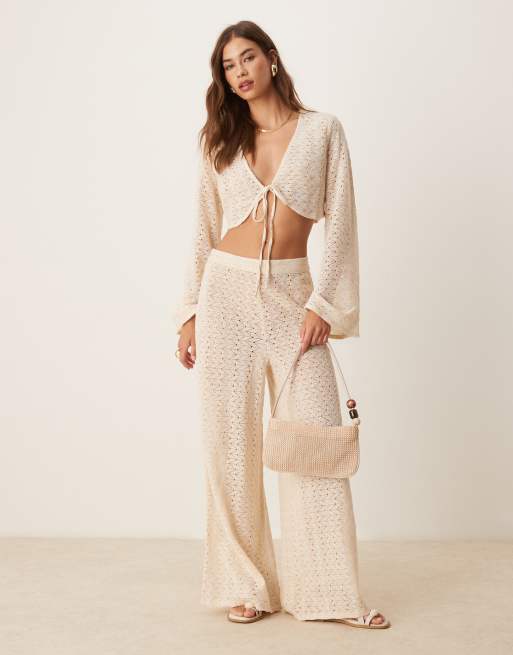 Aray – Gehäkeltes, langärmeliges Strandoberteil in Beige, Kombiteil, 4 von 4