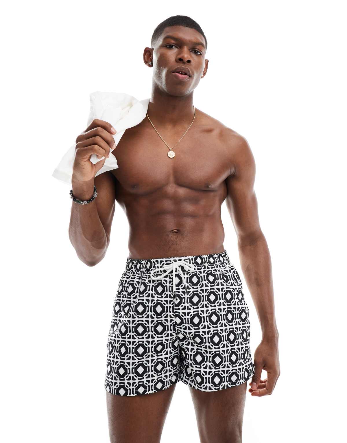 Aray geo print swim shorts in black and white