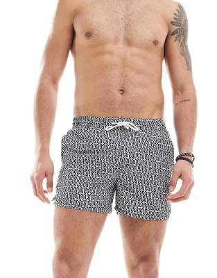 geo print swim shorts in black and white-Multi