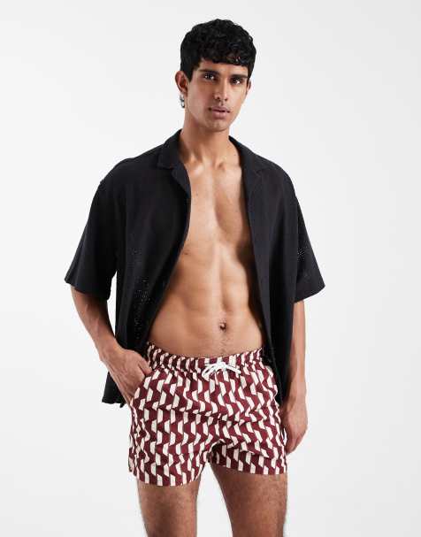 Aray geo print swim shorts in burgundy - view 1