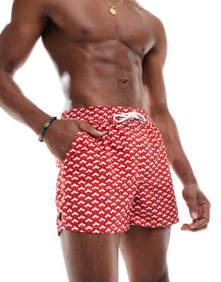 geo print swim shorts in red