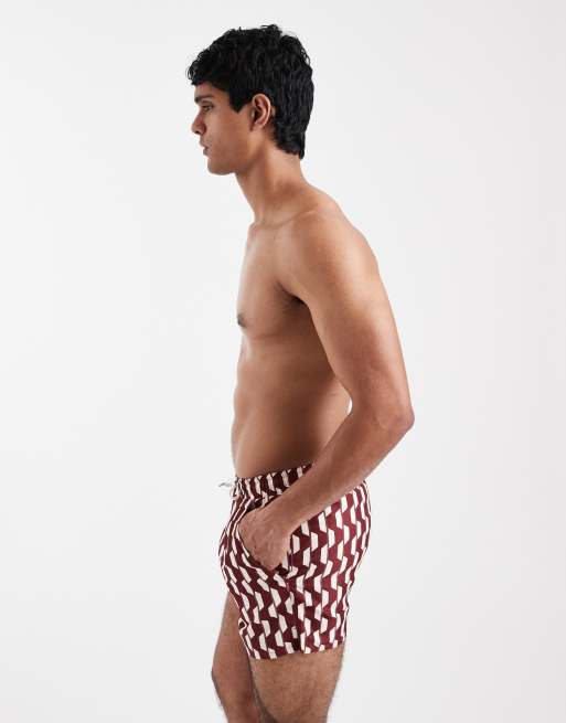Aray geo print swimshort in burgundy, 3 of 5