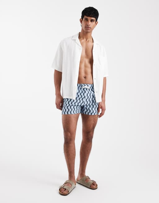 Aray geo print swimshort in mid blue, 2 of 5