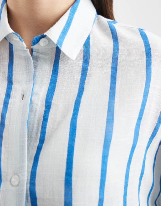 Aray - Gestreept strandoverhemd met lange mouwen in blauw, 2 van 4