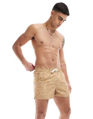 halle abstract print swim shorts in brown