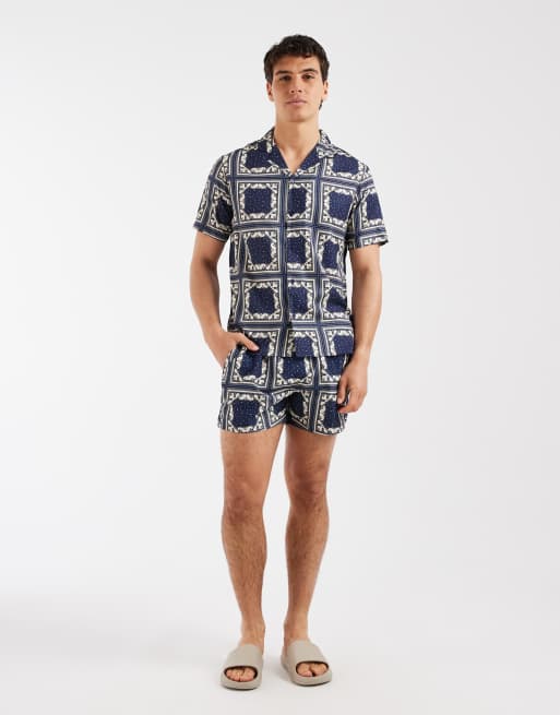 Aray – Hemd in Marineblau mit Reverskragen und Bandana-Muster, Kombiteil, 2 von 5