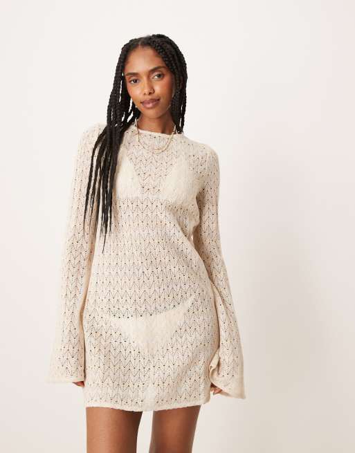 Aray - Hæklet beige minikjole, 2 af 4