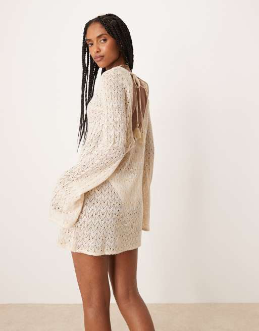 Aray - Hæklet beige minikjole, 4 af 4