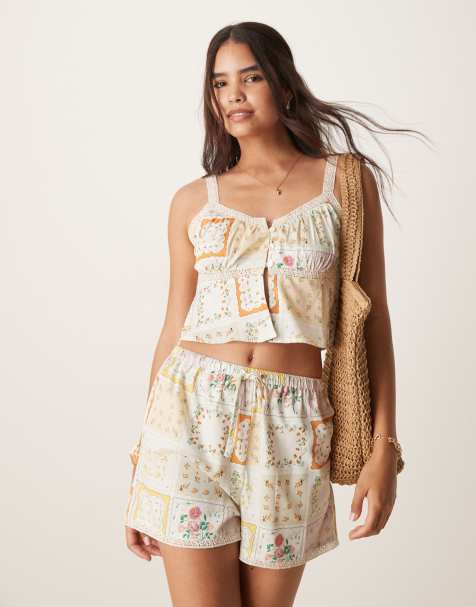 Aray patchwork print beach top co-ord in multi