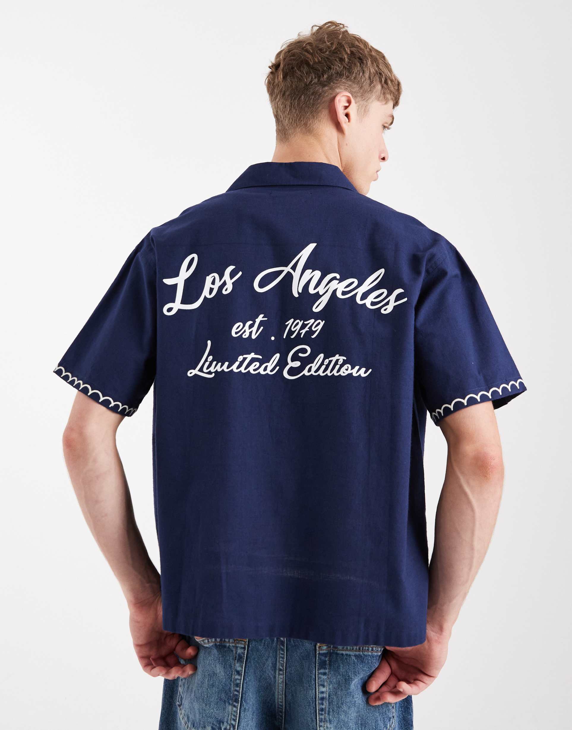 aray la embroidered beach shirt in navy