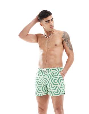 large geo print swim shorts in green