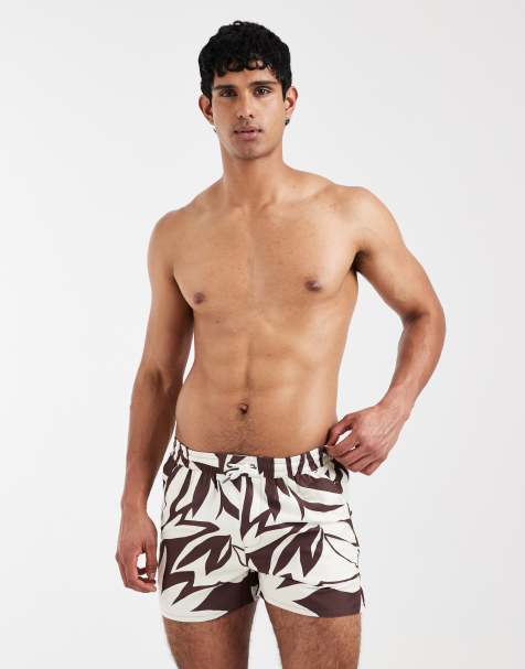 Aray leaf print swimshort in dark brown - view 1