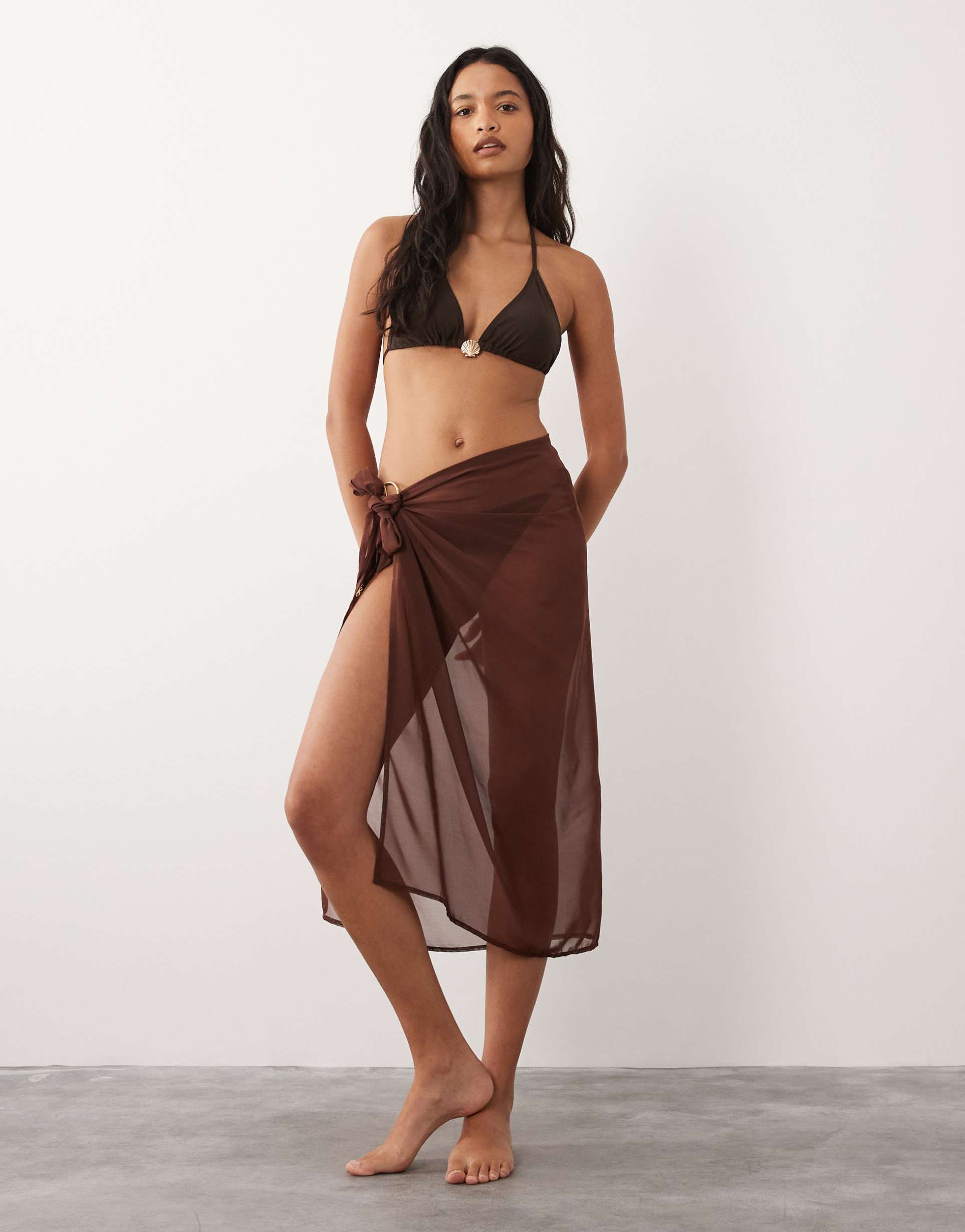 aray maxi sarong with hardware detail in dark brown
