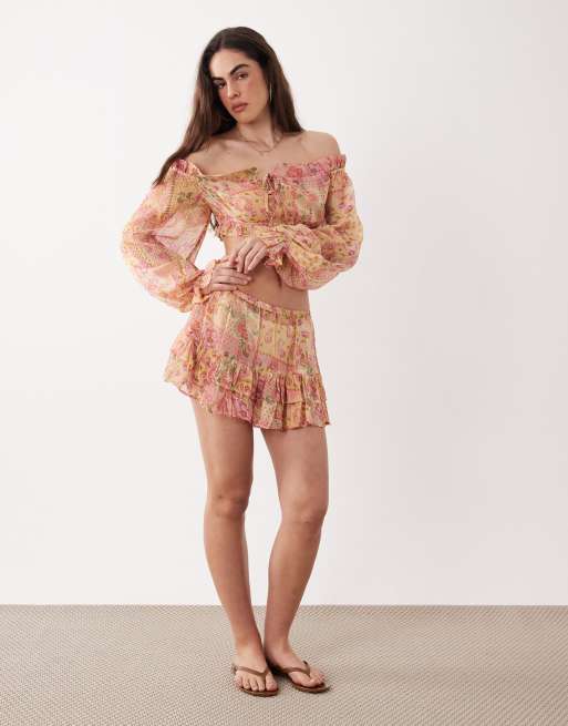 Aray - Mini-jupe volantée à motif cachemire - Rose, 2 de 5