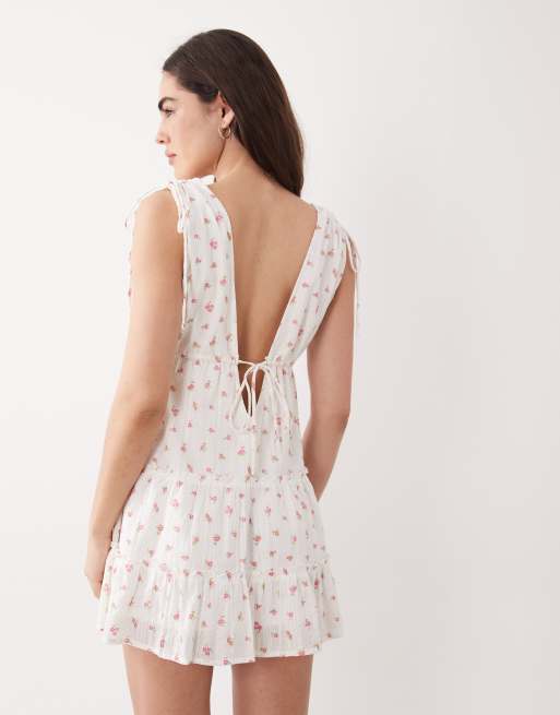 Aray - Mini strandjurk met fijne bloemenprint in wit, 3 van 4