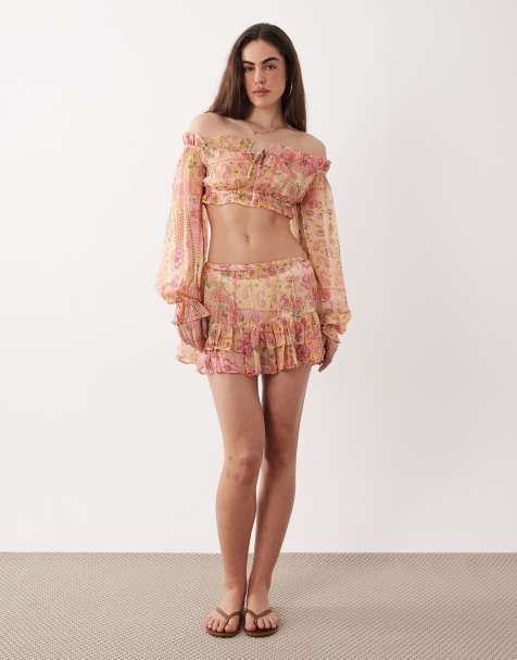 Aray off shoulder top in pink paisley - view 1