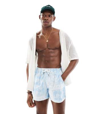 paisley print swim shorts in light blue