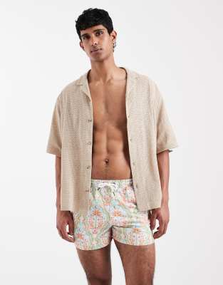 Aray Palm Print Swim Shorts In Orange
