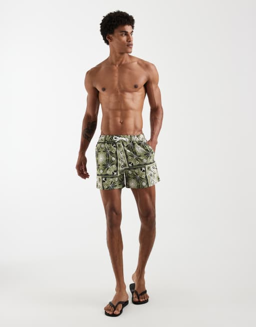 Aray palm tree motif swim shorts in mid green, 2 of 5
