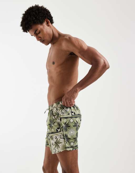 Aray palm tree motif swim shorts in mid green, 4 of 5