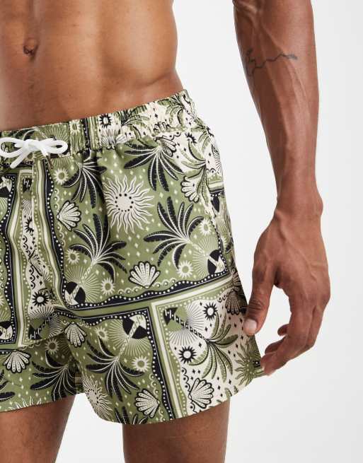 Aray palm tree motif swim shorts in mid green, 5 of 5
