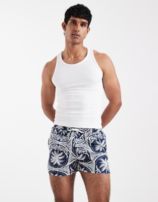 Aray Palm Tree Motif Swim Shorts In Blue