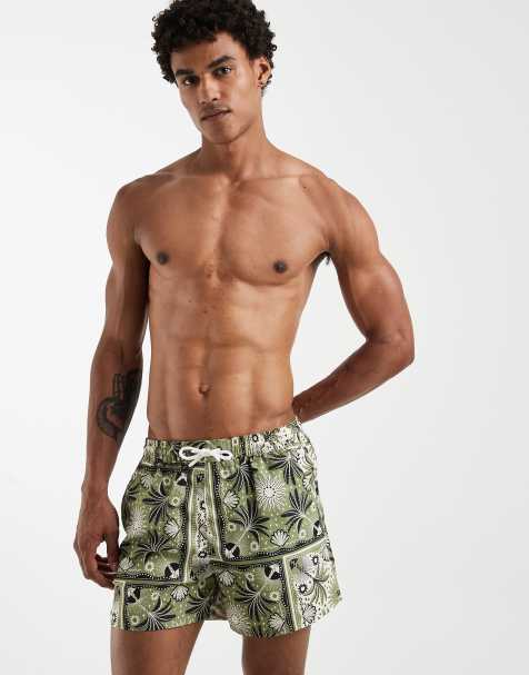 Aray palm tree motif swimshort in mid green - view 1