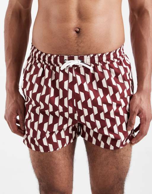 Aray - Pantaloncini da bagno bordeaux con stampa geometrica, 4 di 5