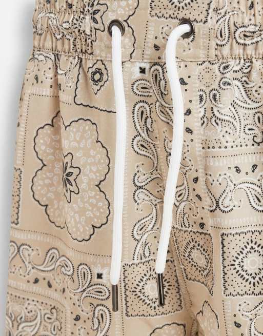 Aray - Pantaloncini da bagno color pietra con stampa bandana, 8 di 9