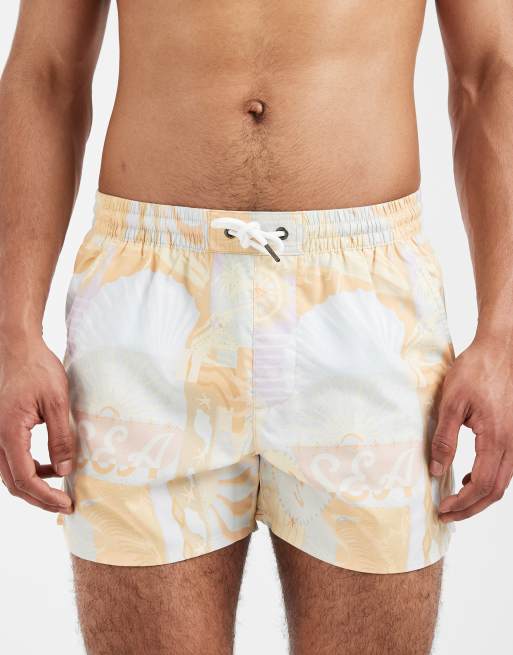 Aray - Pantaloncini da bagno con stampa di paesaggio marino arancione multicolore, 4 di 5