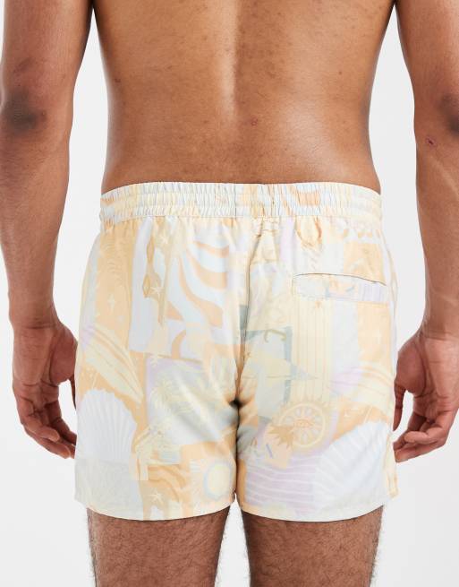 Aray - Pantaloncini da bagno con stampa di paesaggio marino arancione multicolore, 5 di 5