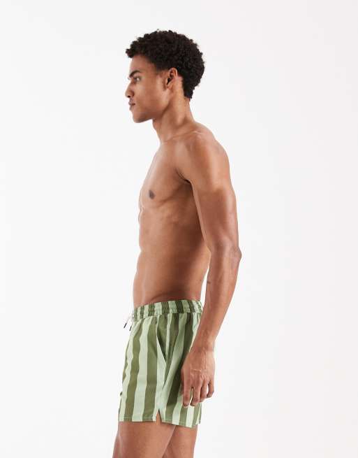 Aray - Pantaloncini da bagno kaki a righe tono su tono, 3 di 5