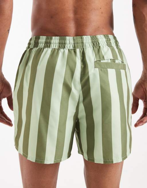Aray - Pantaloncini da bagno kaki a righe tono su tono, 4 di 5