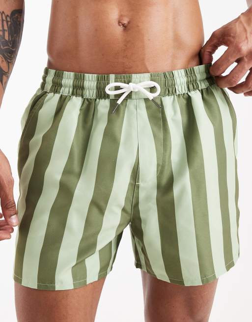 Aray - Pantaloncini da bagno kaki a righe tono su tono, 5 di 5