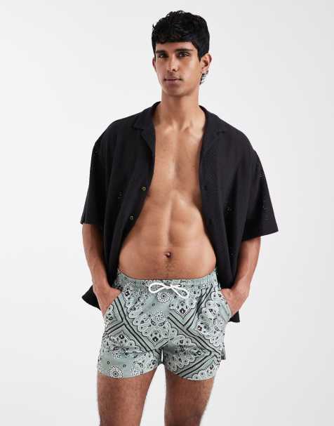 Aray - Pantaloncini da bagno verde salvia con stampa bandana - view 1